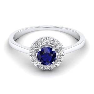 Anillos de Compromiso REYES de Plata de Ley 925 con Zafiro Azul de 0.5 Quilates para Mujer, Joyería de Moissanita con Certificado GRA - Product Image 1