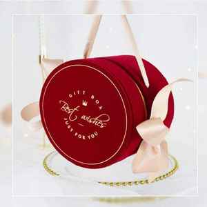 Boîte cadeau cylindrique en kraft haut de gamme pour mariage, faite à la main, avec ruban rond en velours, fleur en bonbon, estampage dorée, avec boîte d'emballage en carton - Product Image 4