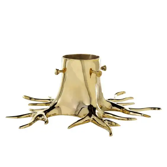 Gouden Fineshed Boomtakvorm Kerstboomstand Voor Kerstversiering Glanzend Afgewerkte Metalen Handgemaakte Kaarsenhouder Tak