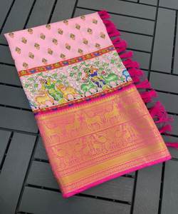 Prêt à porter Sari soie Banarasi Khadi dames traditionnel broderie travail indien fête mariage porter fantaisie mousseline de soie prix de gros - Product Image 4