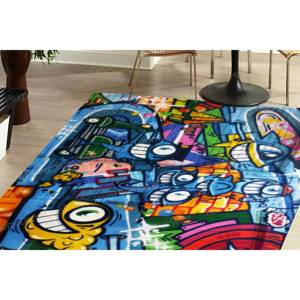 Tapis imprimé graffiti : design abstrait coloré pour la salle de jeux moderne, avec tapis moelleux à poils longs - Product Image 2
