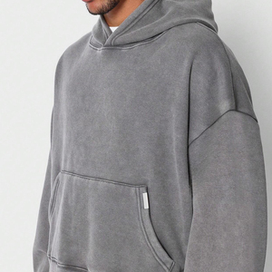 Vente en gros de sweat à capuche surdimensionné avec poche pour hommes de qualité supérieure 100% coton délavé pull sweat côte manchette épaule tombante coupe courte - Product Image 4