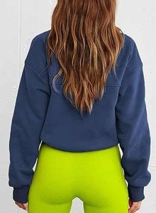 Knitted Black Cotton Fleece Sweatshirt Women Casual Pullover Soft Drop Shoulder Plain Streetwear Eco Friendly <b>Crewneck</b> - Product Image 4