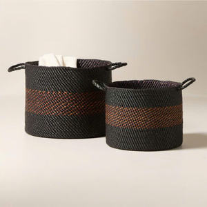 Amara Handwoven Black and Brown Storage <b>Basket</b> Large, Rattan Storage <b>Basket</b>, Wicker Clothing <b>Basket</b>, Nhat Minh Wholesale Vietnam - Product Image 1