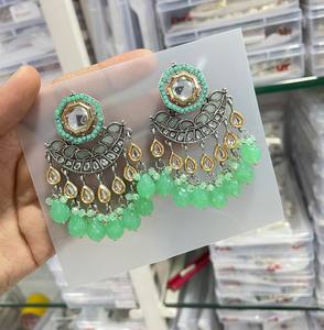 <b>INDIAN</b> LATEST TRADITIONAL KUNDAN HIGH GOLD PLATED WITH PEARL DESIGNER BEAUTIFUL FANCY KUNDAN EARRINGS SET for WOMEN and GIRLS - Product Image 4