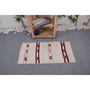 พรมวินเทจขนาด 1.7x3.6 ฟุต พรมตุรกีขนาดเล็ก พรมขนสัตว์ขอบสีเบจ - Product Image 2