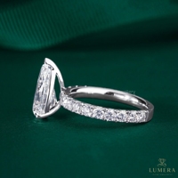 Cincin Berlian Pir Mewah Buatan Laboratorium Emas Padat dengan Cincin Berlian Bentuk Bulat Bersertifikat IGI, Cincin Minimalis Berlapis Mikro, Hadiah untuk Wanita