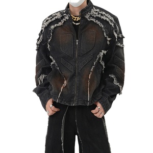 Hot Trending Custom Vintage <b>Tie</b> Dye Print <b>Men's</b> Street Wear Designer <b>Black</b> Acid Wash Boxy Zip up Button Denim Blue Jacket - Product Image 5