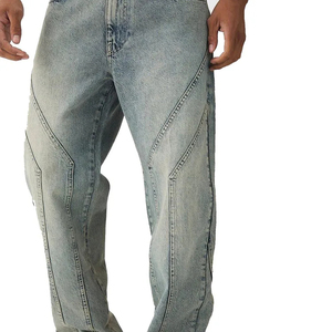 Straight-Leg Men's Stonewashed <b>Denim</b> Jeans Lightweight Cotton Casual Fit Mid Waist Breathable Eco-Friendly Frayed Cuff Spring - Product Image 5