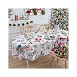 Customized Red Printed Christmas Tree <b>Tablecloth</b> With Snowflake Pattern Washable Home Decor Classic Style Polyester Material - Product Image 6