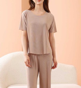 Oem Custom Printed Embroidery logo Design home clothes <b>pajama</b> pants suit <b>men's</b> summer round neck seamless ice silk <b>pajamas</b> <b>set</b> - Product Image 4