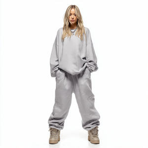 Conjunto de Sudadera con Capucha Holgada y Pantalones Deportivos Anchos de Estilo Urbano, Sudadera con Capucha Gruesa de Color Sólido, Conjunto Deportivo Holgado de Invierno - Product Image 1