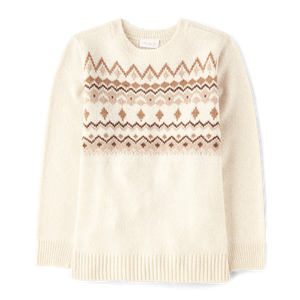 Pull en tricot à motif Fairisle pour femme The Children's Place, blanc, taille XS, hiver, décontracté, imprimé maman et moi avec logo sur le devant - Product Image 1