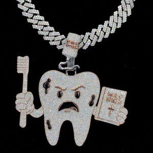 925 argent Sterling saint doux glacé Moissanite diamant bijoux qualité personnalisé plaqué or blanc dentaire défenseur pendentif mignon - Product Image 4