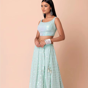 Lehenga Choli de Georgette Pesado con Lentejuelas Rosas, de Secado Rápido, para Compromisos y Bodas, Ideal para Ocasiones Especiales - Product Image 1