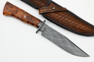 Özel el yapımı San Mai şam yeni desen ahşap kolu av bıçağı açık <span class=keywords><strong>Survival</strong></span> kamp bıçaklar deri kılıf - Product Image 4