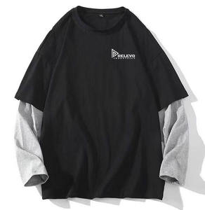 Camiseta Personalizada de Algodón 100%, Cuello Redondo, Gruesa, Doble Capa, con Estampado Personalizado, Camisetas de Algodón con Letras, Mangas de Moda para Hombre - Product Image 1