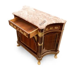 Meuble à chaussures de style Empire de luxe avec plateau en marbre haut de gamme, élégant grain de bois d'acajou et décor de pieds en laiton doré à griffes de lion - Product Image 5