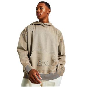 Respirant Haute Qualité Streetwear Distressed Hoodie coton Polaire Blanc Double Couche Poches Acide Lavage Distressed Hoodies - Product Image 1