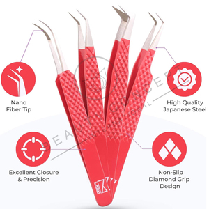 Pinzas de extensión de pestañas ecológicas de servicio OEM hechas a mano de buena venta de Color rojo por Beauty Concept International - Product Image 5