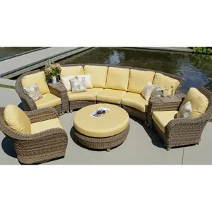 Elegant modular France royal style backyard rattan lounge sofa set outdoor villa wicker furniture