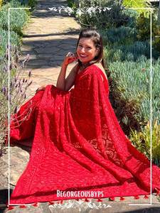 Novia Cena Especial fiesta y lugar de salida desgaste peso ligero Color rojo Faux Georgette Chikkenkari trabajo a mano Sari blusa pieza - Product Image 3