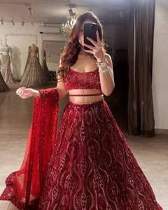 Brodé rouge Lehenga choli dupatta fête porter mariage porter mariée Lehengas blouse indienne robe Lehenga choli cousu sur mesure - Product Image 3