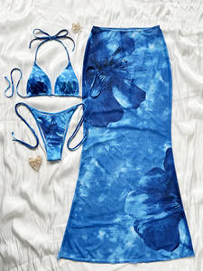 PASUXI Floral Conjunto de bikini de 3 piezas con falda larga Lazos ajustables Traje de baño de <span class=keywords><strong>playa</strong></span> Logotipo personalizado Traje de baño de lujo - Product Image 6