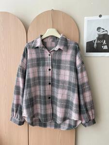 แจ็กเก็ตผ้าสักหลาดลายสก็อตสำหรับผู้หญิง, เสื้อแจ็คเก็ตแขนยาวมีกระดุมมีฮู้ดเสื้อโค้ทแจ็คเก็ตสไตล์มอเตอร์ไซค์ฤดูหนาว - Product Image 6