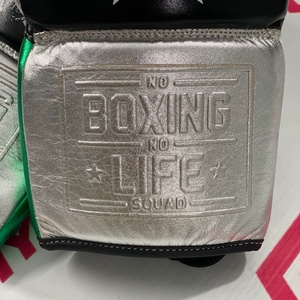 Gants de boxe professionnels en cuir de vachette de qualité supérieure, No Boxing No Life, blanc argenté, sur mesure, pour arts martiaux et kickboxing - Product Image 5