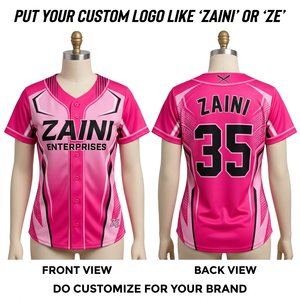 เสื้อเบสบอลผู้หญิงผ้าโพลีเอสเตอร์ถักคุณภาพพรีเมียม 160 GSM สีชมพู แต่งแถบสีตัดกัน พร้อมโลโก้แบบสั่งทำพิเศษ สำหรับทีม - Product Image 1