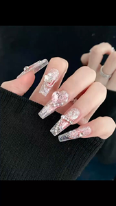 Ongles à presser longs pour femmes, style de mariée de luxe, avec colle, forme carrée, inspirés des reines et des princesses - Product Image 4