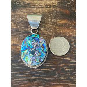 Reda Galvan <b>Abalone</b> Opal Turquoise Pendant with Bezel Setting Rose Gold and Sterling Silver Rhodium Plated Jewelry - Product Image 3