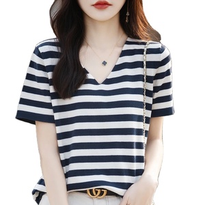 ฤดูร้อนผ้าฝ้ายแขนสั้นเสื้อยืดผู้หญิงสีทึบผู้หญิงแฟชั่นหลวมสีตัดกันกระโปรงบางบางระบายอากาศ - Product Image 1