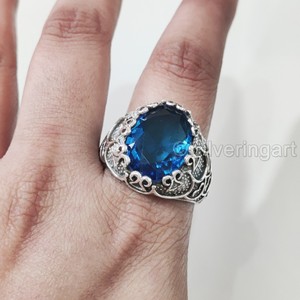 Export <b>Mans</b> <b>Ring</b> Natural Swiss Blue Topaz Gemstone November Birthstone <b>Ring</b> Arabic Anniversary Jewelry 925 Sterling <b>Silver</b> <b>Ring</b> - Product Image 3