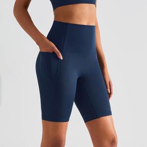 Cintura alta Sexy bicicleta quinta longitud Yoga pantalones cortos gimnasio cintura Fitness sin costura frontal moda mujer Yoga pantalones cortos con bolsillos - Product Image 3