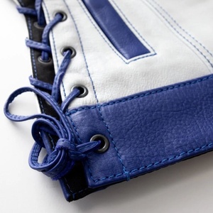 <b>Men's</b> Plus Size Quilted Leather <b>Vest</b> <b>White</b> Blue Lace-Up Moto Biker Style O-Neck Outerwear - Product Image 3