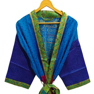 Vestido cruzado Túnica India Sari Robe Vestido de novia Vestido de maternidad Regalo Robe Beach Party Wear Indian Printed Silk Sari Kimono, - Product Image 1