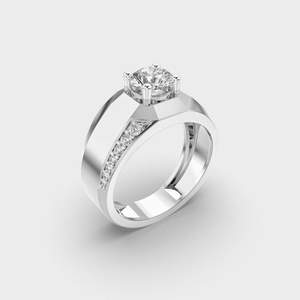 Elegante anillo de bodas de oro de 14 quilates para hombre estilo de sello con Juego de puntas de diamante cultivadas en laboratorio redondo incoloro Banda ancha estilo artesanal - Product Image 3