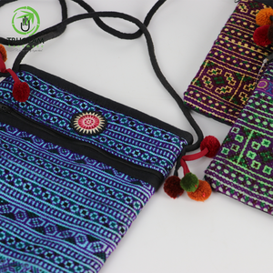 Hand-embroidered Brocade Retro Eco-Friendly Women Zipper Old Brocade Square Passport Holder With Ball-bunch <b>Wristlet</b> - Product Image 3