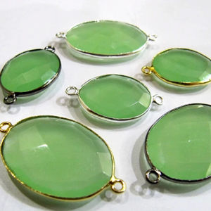 Green Chalcedony Briolette Faceted Oval Shape Double Loop Bezel Connector Jewelry making link bezel - Product Image 1