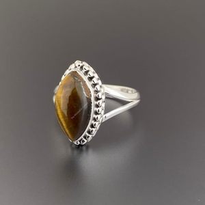 925 Sterling <b>Silver</b> 14K Gold Plated Gothic Signet Ring Men Handmade Bohemian Tiger Eye Agate Bezel Set Custom Size Classic Ring - Product Image 2