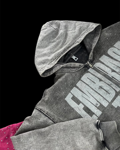 Sweat à capuche unisexe personnalisé en patchwork brodé, coupe oversize, fermeture éclair, doublure polaire, streetwear, coton lourd de haute qualité 370 g/m² - Product Image 6