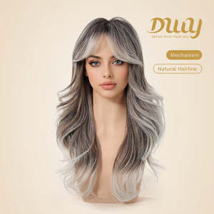 ซิโมน -DWY วิกผมสังเคราะห์แบบไม่ต้องใช้กาว ความยาวแบบยาว ตัดเป็นชั้นๆ ลอนคลื่น สีเทาไล่ระดับสีเทาอ่อน ลูกไม้โปร่งใส คุณภาพสูง ทนความร้อน - Product Image 5