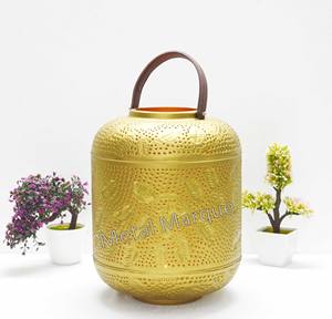 Premium Fancy Gold High Quality Perforated Hanging Lantern Premium Quality Fancy Lantern T-Light <b>Holder</b> <b>Votive</b> <b>Candle</b> <b>Holder</b> Med - Product Image 1