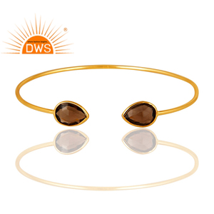 Demanded Smoky Quartz <b>Gemstone</b> Rose Gold Plated Cuff <b>Bracelet</b> Supplier of 925 Silver Jewelry - Product Image 4