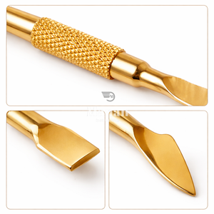 Pousse-cuticules professionnel en acier inoxydable doré de haute qualité, double extrémité, outil de nettoyage des ongles, manucure pédicure réutilisable, personnalisable OEM - Product Image 2