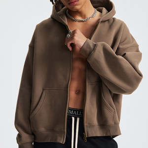 เสื้อฮู้ดมีซิปสีพื้นผ้าขนแกะผ้าฝ้ายหนาพิมพ์ลายโลโก้แบบซิปคู่สำหรับฤดูหนาว - Product Image 5