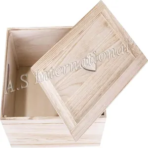 Caixa de madeira vintage com tampa, caixa de madeira de pinho para armazenamento doméstico, design personalizado de excelente qualidade, caixa de embalagem de madeira