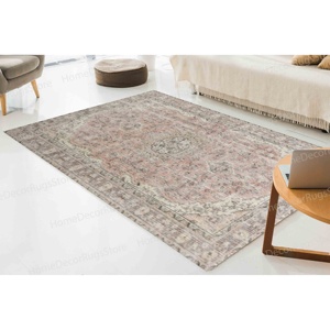 Alfombra con Estampado Floral Suave, Diseño Turco Oushak Decolorado, Antideslizante, Fácil de Limpiar, Alfombra de Terciopelo de Lujo - Product Image 2